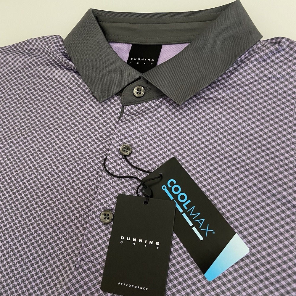 Dunning Golf Men's CoolMax Purple /Gray Geometric Polo Shirt Stretch Size L‎ NEW